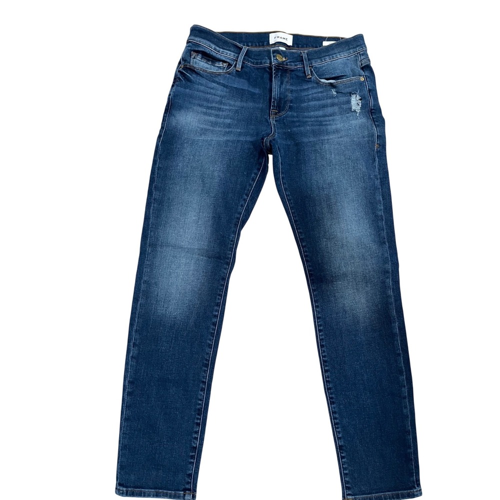 Frame Le Garcon Slim Boyfriend Jeans Dark Wash Distressed Size 26